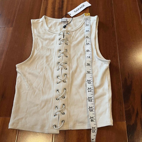 New NWT GARAGE Ribbed Lace Up Muscle Tank Top Haut‎ Pebble Gray Sleeveless Sz XS - Picture 5 of 6